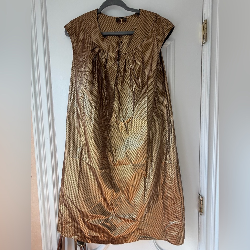 Vera Wang Gold Metallic Jacquard Shift Dress Size 6